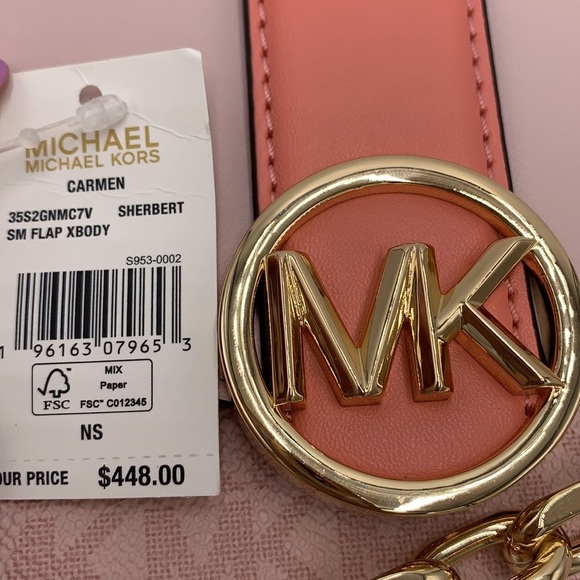Michael Kors Carmen Small Monogram Flap Crossbody - Sherbert Multi - Picture 16 of 16